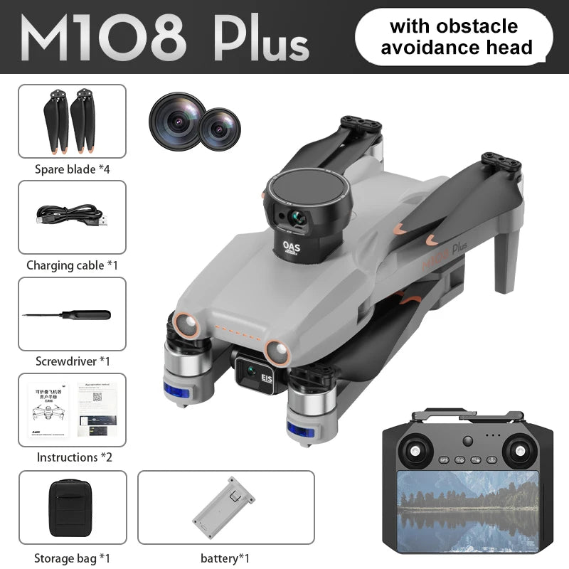 M108 Plus GPS Drone Professional aerial photography HD 8K With Screen Remote Control 3-axis Gimbal Obstacle Avoidance FPV Dron