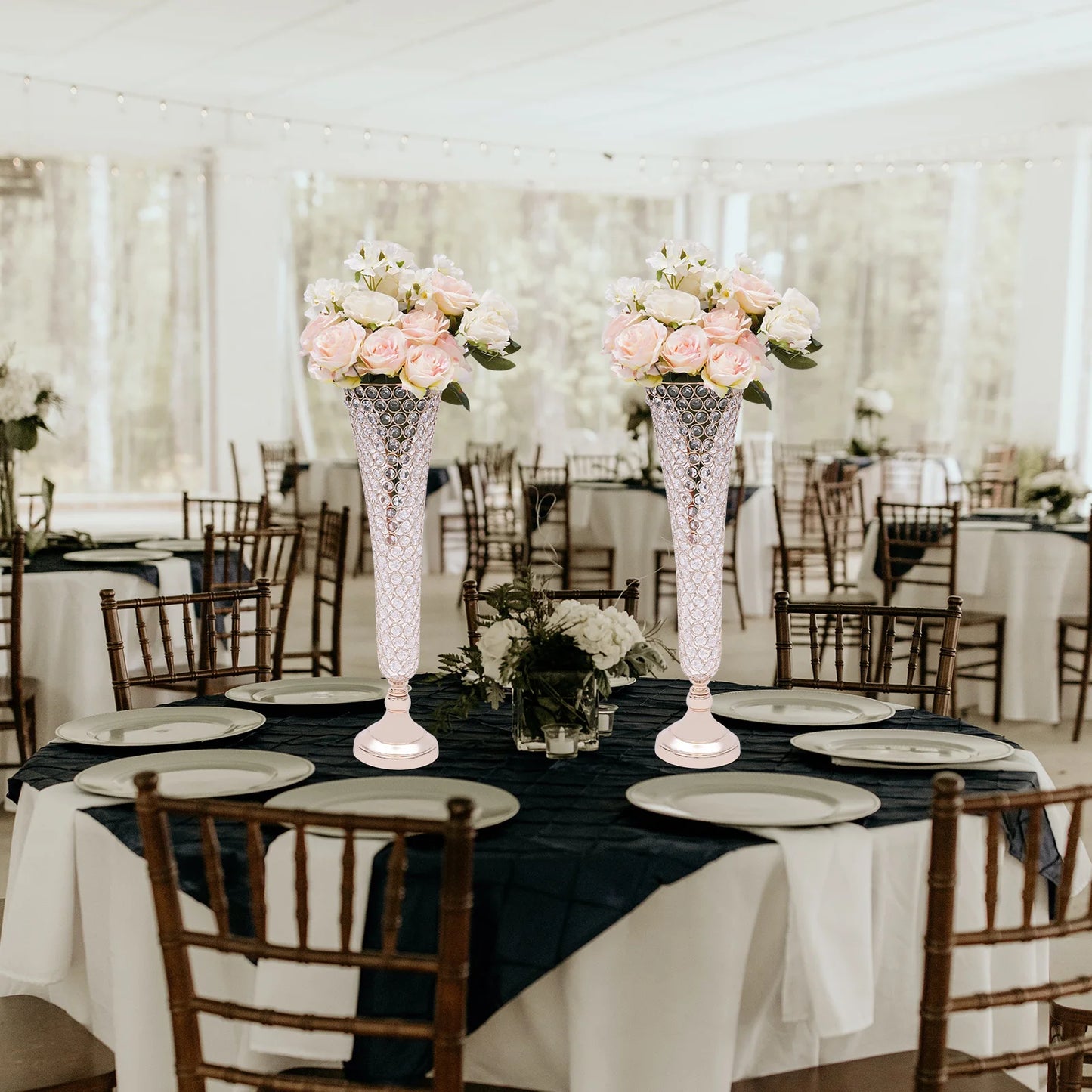 Crystal Wedding Flower Vase for Artificial Flower, Crystal Flower Stand for Anniversary Ceremony Party Event Home Decoration
