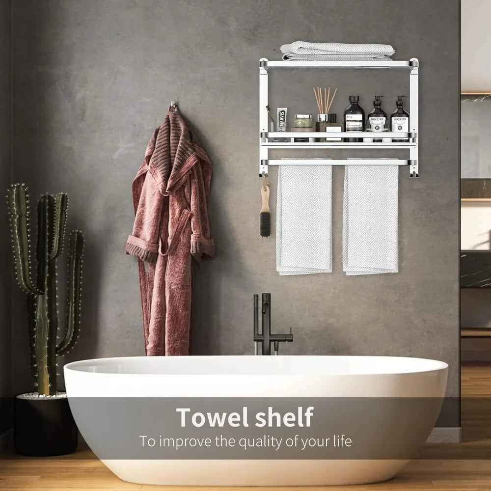 Collapsible Wall Mount 22.8 Inch Stainless Steel Towel Rack for Bathroom and Lavatory, No Drill Required Towel Hanger Bar