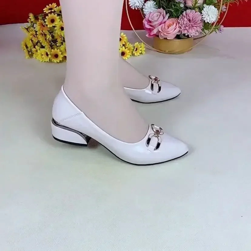 Shoes for Women Fashion Pointed Toe Patent Leather Low Heel Single Shoes Lady Slip on Classic Comfort Office Shoes Zapatos Mujer