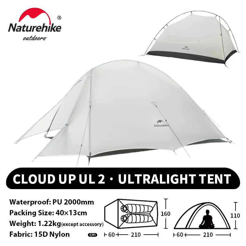 Naturehike Cloud Up 2 People Tent Ultralight 20D Camping Tent Waterproof Outdoor Hiking Travel Backpacking Cycling Fishing Tents