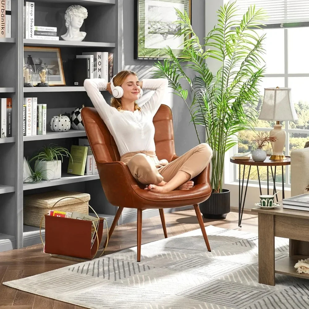 Leather Accent Chairs Living Room Chairs Leather Large Armchairs Accent Chairs with Metal Legs for Living Bedroom Office