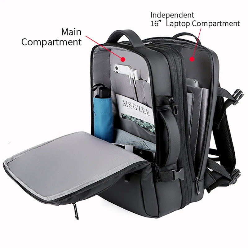 Mens Business Carry On Travel Backpack Flight Approved 40L Expandable Water Resistant 16" Laptop Backpack USB Charging Port