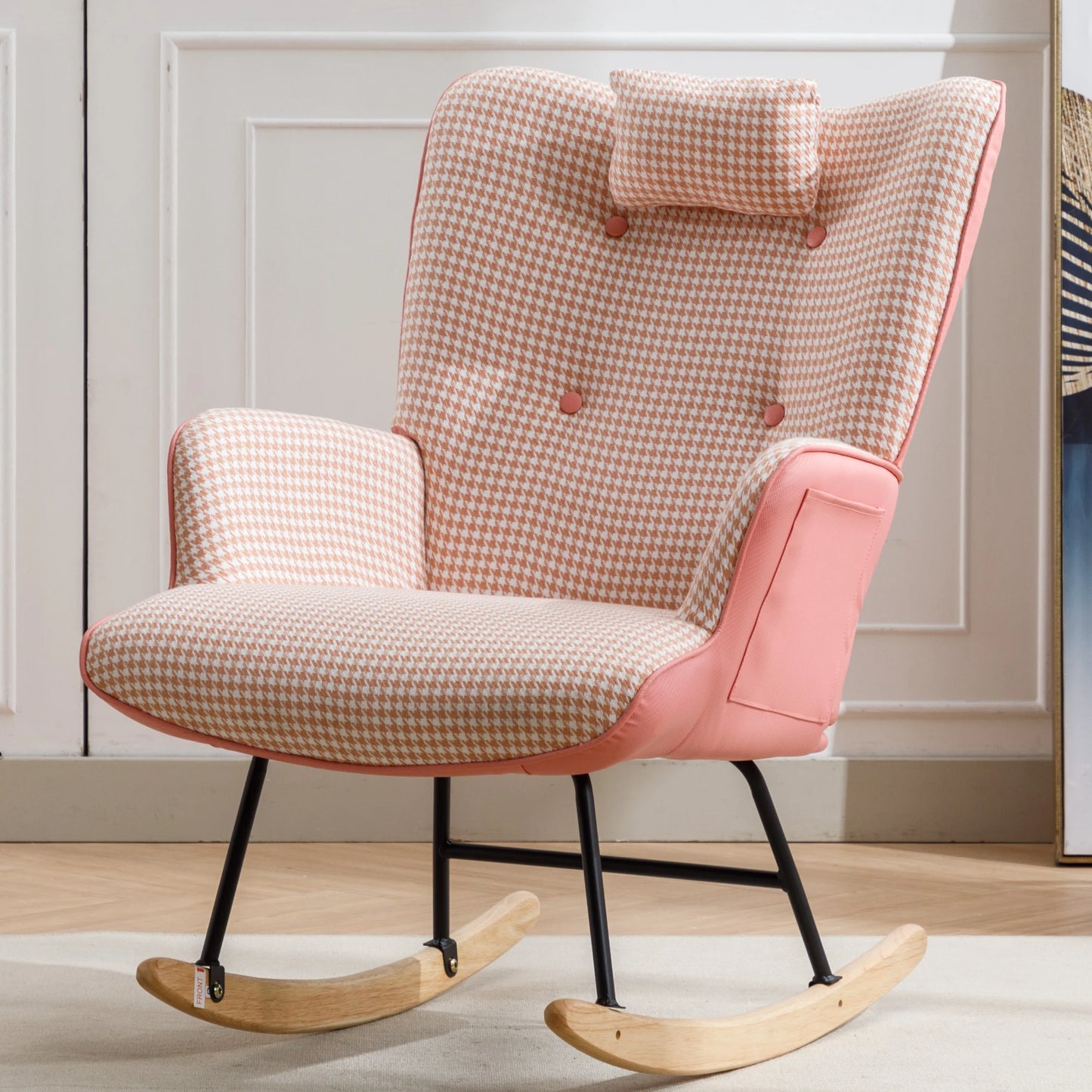 35.5” Nursery Rocking Chair Cotton Linen Upholstered Glider Chair With High Backrest Armchair For Living Room Bedroom