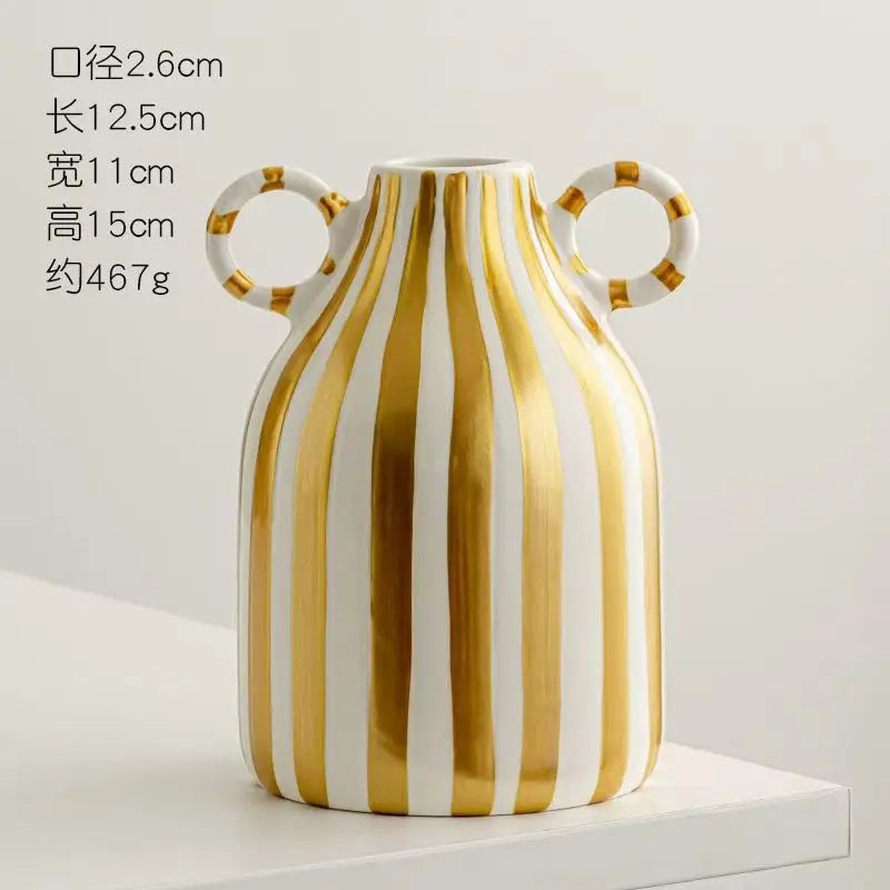 Dual Handles Ceramic Vase Modern Bohemian Home Decor Hand-Painted Vases for Flowers Living Room Decoration Weddings Parties