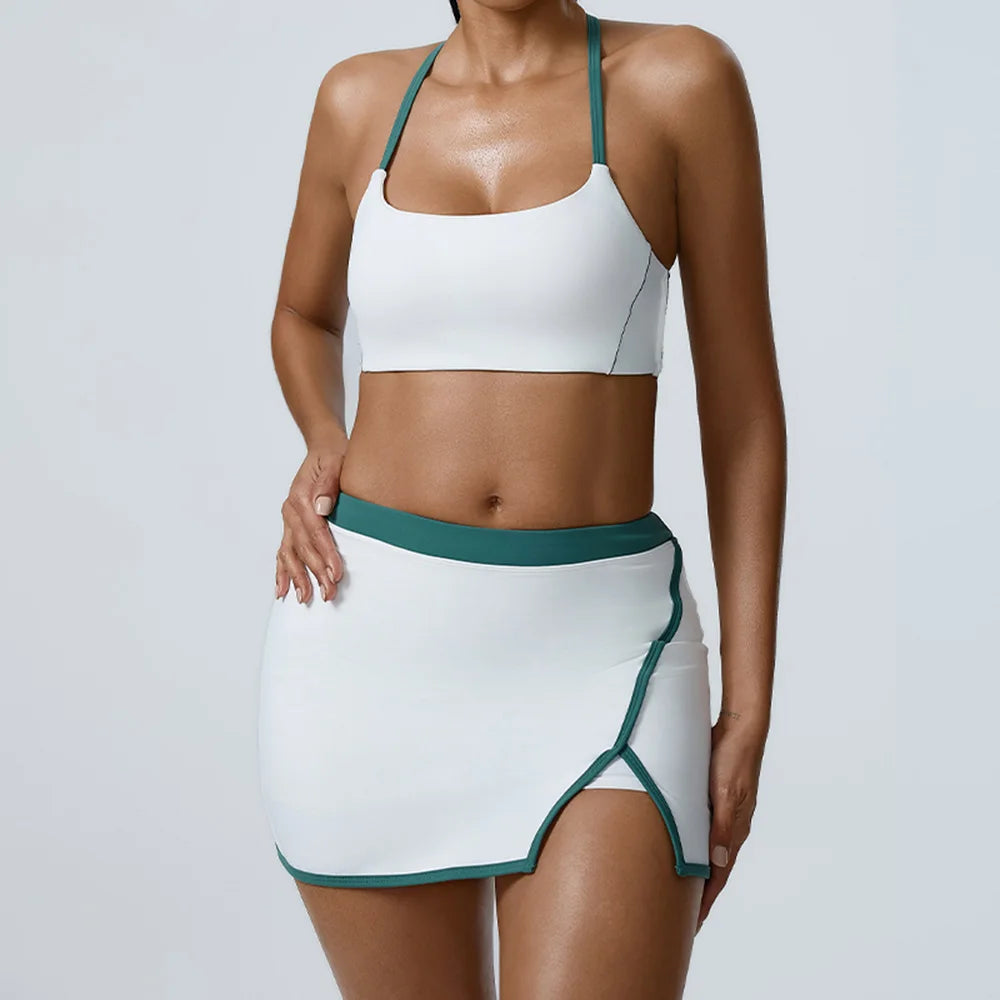Yoga Women Workout Bra and Shorts Two Piece Patchwork Open Back Elastic Fitness Yoga Outfit Sport Set Women