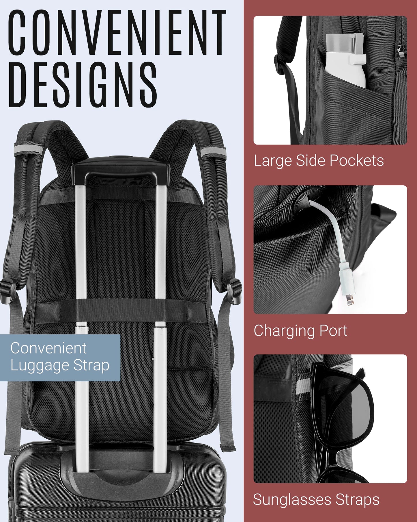 BAGSMART 40L Large Capacity Waterproof Backpacks USB Charging 17.3'' Laptop Bags Multifunctional Business Travel Bag for Men