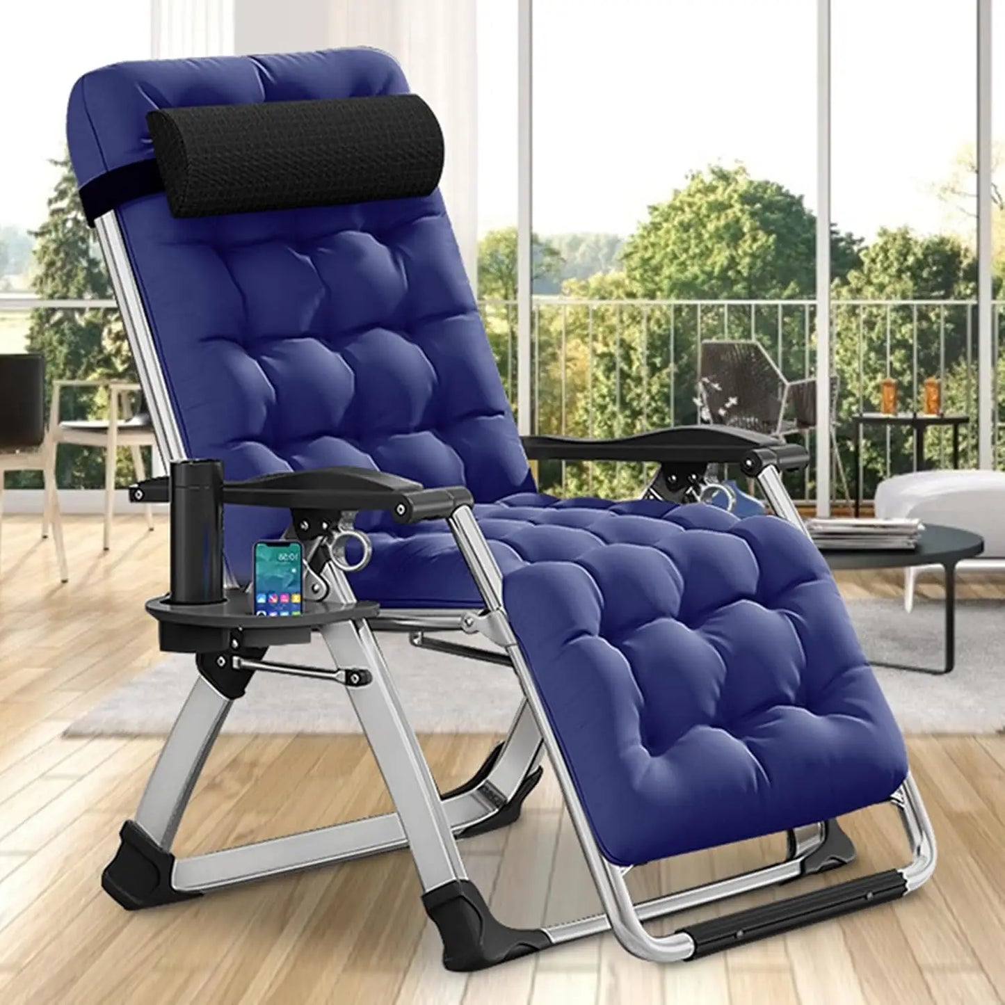 Comfy Folding Recliner Chair - Bedroom & Living Room, Patio Lounge Chair with Removable Cushion for Indoor Outdoor