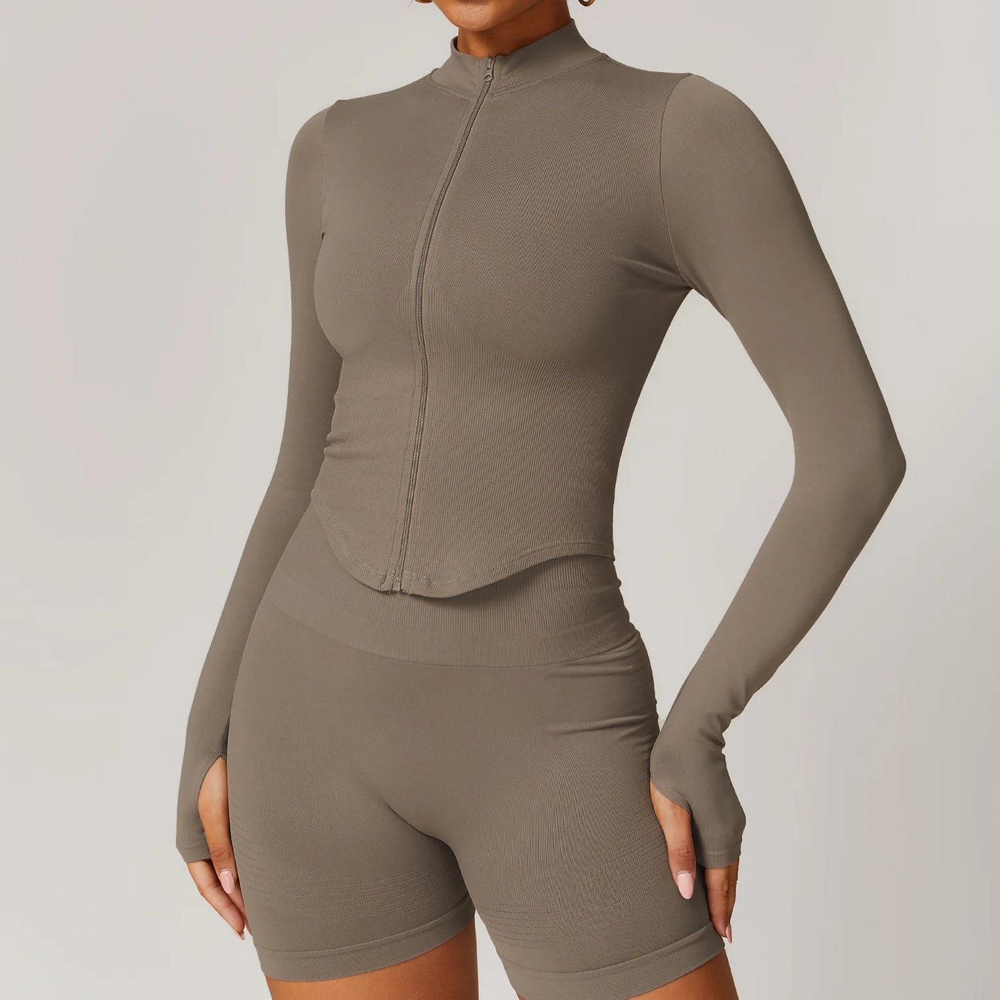 Yoga Suit Women's Standing Collar Long Sleeved Sports Running Training Fitness Top Running Suit Gym Activewear Workout Clothes
