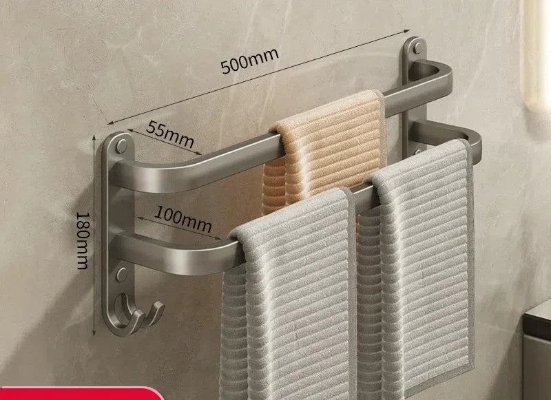 Gun Gray Towel Rack Non Perforated Bathroom Wall Mounted Bathroom Towel Hanging Pole Storage Rac Bathroom Storage Rack