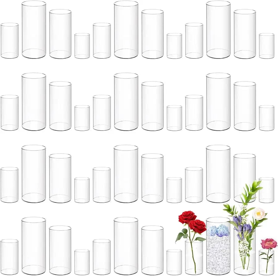 12 Pcs Acrylic Cylinder Vases 4,6,8 Inch Tall Clear Acrylic Flower Vases Bulk Floating Candle Holders Cylinder Plastic Vases for