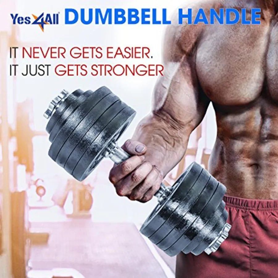 Yes4All 1.15inch Adjustable Dumbbell Handles with Collars 16inch Long for 1.15inch Plate Holes Ideal for Home Gym and Strength