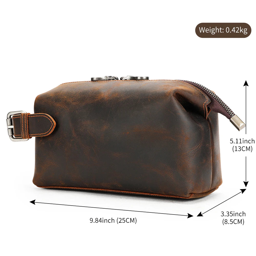 WESTAL Crazy Horse Leather Men's Clucth Bags with Handles, Large Capacity Wrister, Zipper Phone Pouch Men Leather Bags 3022