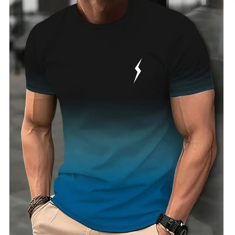 Men's Clothing Short sleeve Top Gradient Color Digital Print T-shirt