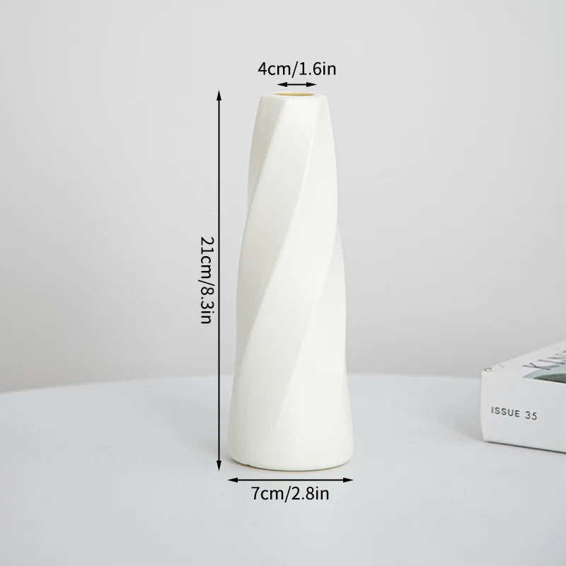 Modern Flower Vase Plastic Plants Pot White Imitation Ceramic Flower Vases Flower Arrangement Home Living Room Wedding Decor
