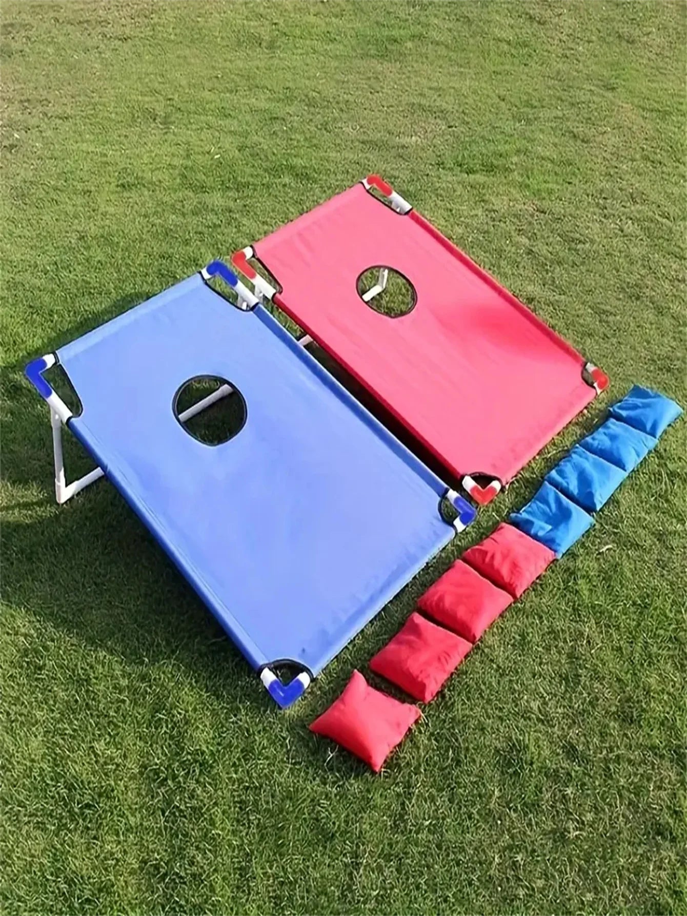 A Set of Red and Blue Portable Corn Hole Game Set, Foldable and Durable, Summer Beach Sandbag Game, Suitable for Outdoor Parties, Camping, Beach and Backyard Entertainment - Including 6 Beans Bags,非常适合 Christmas, East