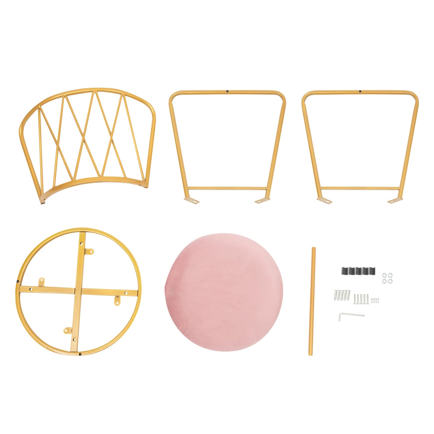 Modern Glam Vanity Stool Elegant Makeup Chair Soft Round Seat, Chic Metal Legs Light Luxury Style with Soft Cushion