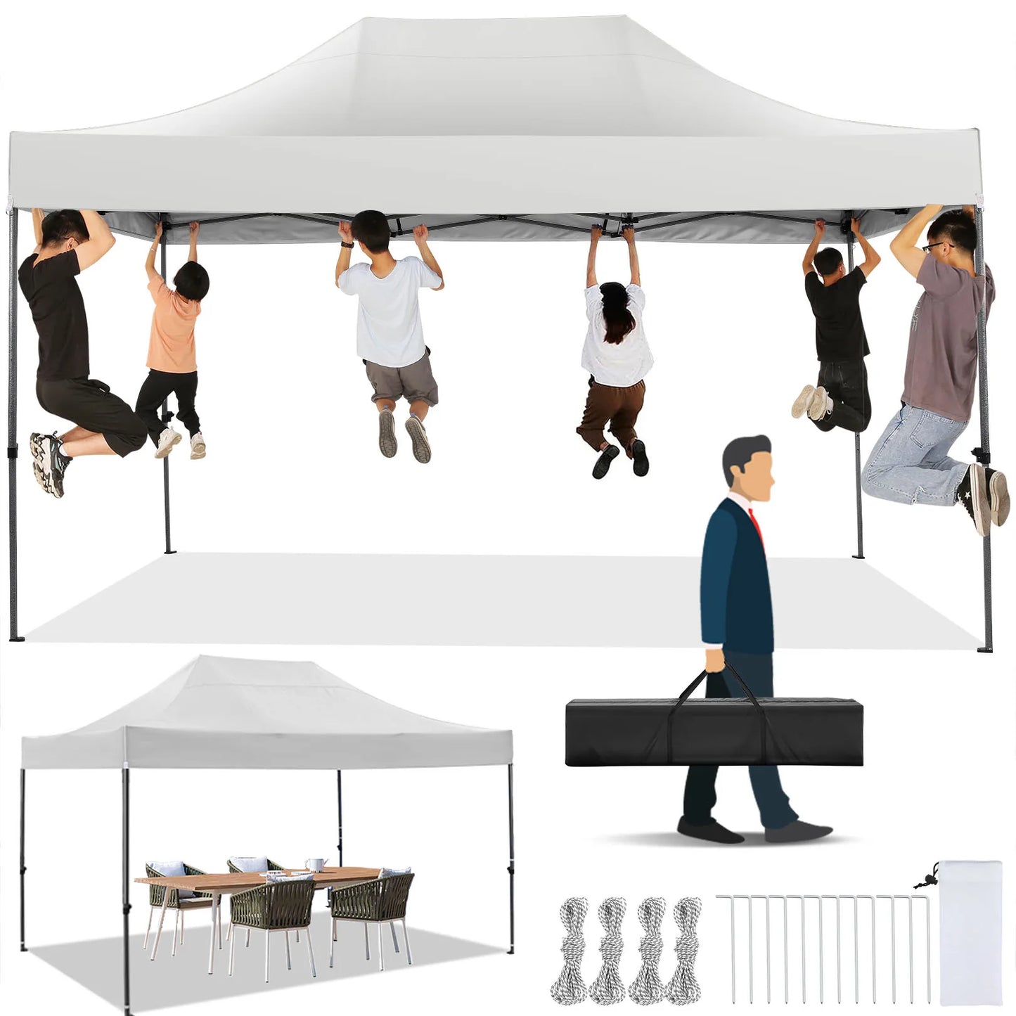10x15 Heavy Duty Pop up Canopy Tent Easy Up Commercial Outdoor Canopy Wedding Party Tents for Parties All Season Wind Gazebo