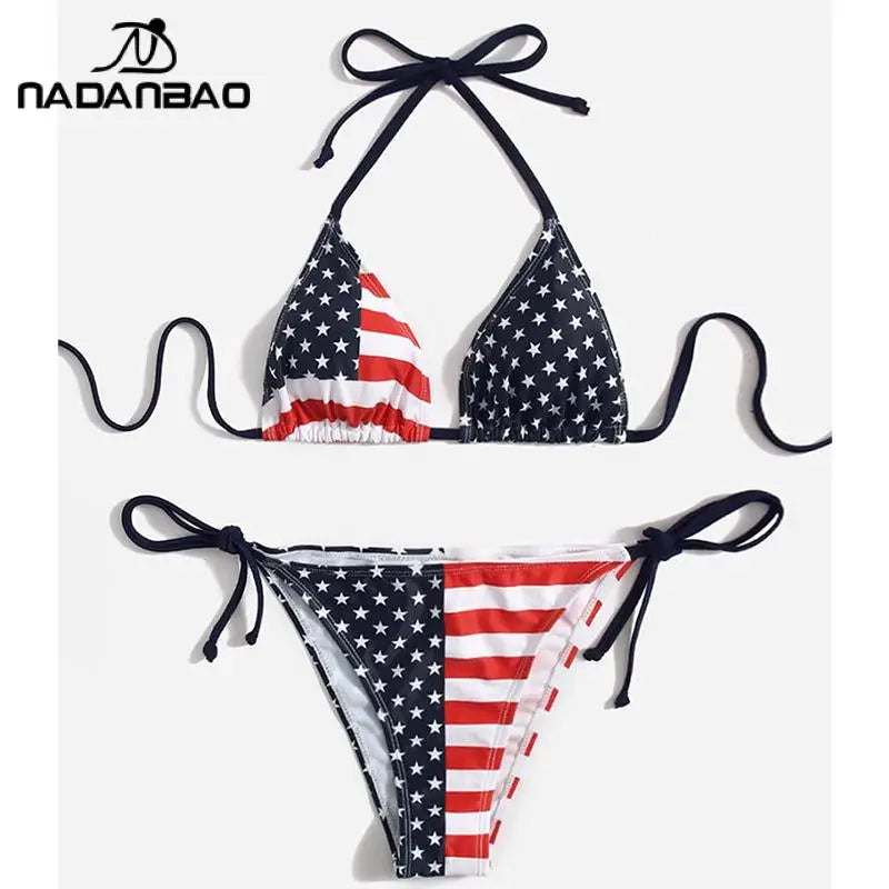 2023 Bikinis Mujer Women Bikinis Swimwear Beach Wear American Flag Bikini 3D Printed Sexy Swimsuit Bathing Suits