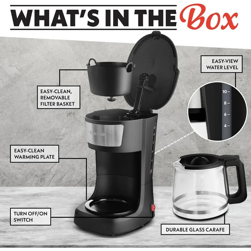 Gourmia Drip Coffee Maker – 12 Cup, One-Touch Operation, Pause & Serve, Automatic Keep Warm, Easy View Water Window, Compact Des