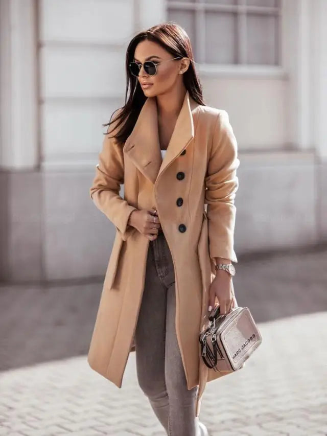 Women's Clothing Autumn and Winter New Fashion Commuter Solid Color Double-breasted Woolen Jacket