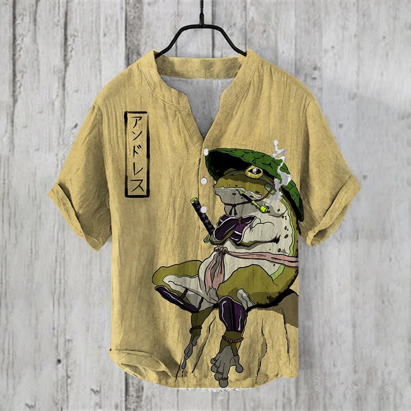 Men Clothes Fashion Summer Men's Clothing Casul T-Shirts Short Sleeve Henry T-Shirt Print Short Seleves Tops Men's Clothing
