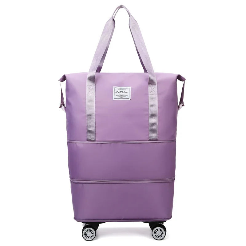 Travel Trolley Luggage Storage Bag With Wheels Waterproof Pulley Portable Collapsible Expandable Fashion Large Capacity Shopping