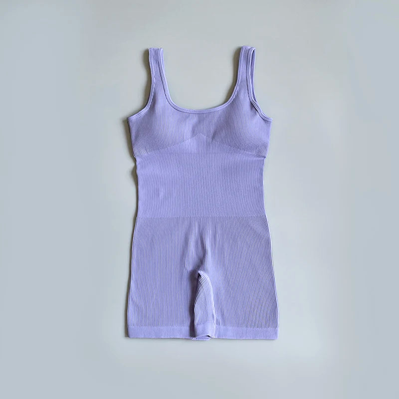 Seamless Women Yoga Suits Workout Ribbed Square Neck Sleeveless One-piece Yoga sets Fitness With Shorts Bodysuit Sportswear