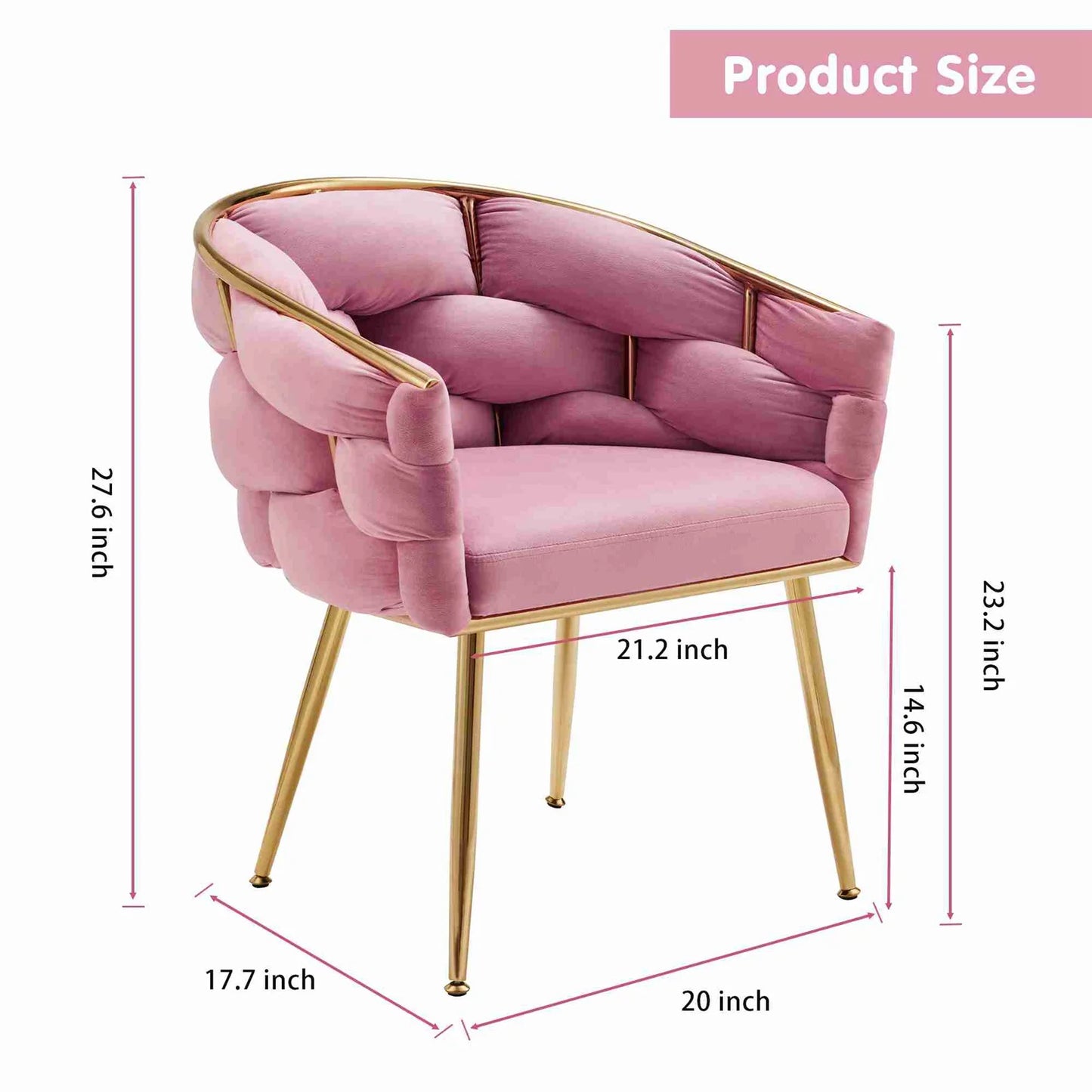 Accent Chair Metal Structure High Stability Velvet Fabric Metal Legs Pink Comfortable Upholstered Chair