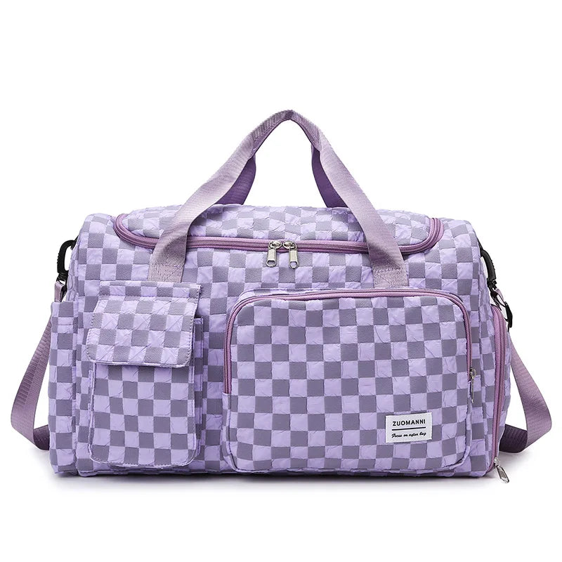 Fashion Large Capacity Checkerboard Pattern Duffle Handbag, Lightweight Travel Luggage Storage Bag, Portable Sports Fitness Bag