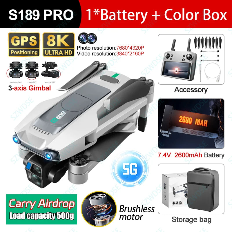 2025 New S819 GPS Drone 5G Professional 8K HD Aerial Dual Camera Screen Control 360° Obstacle Avoidance 5G WIFI RC Dron 6000M