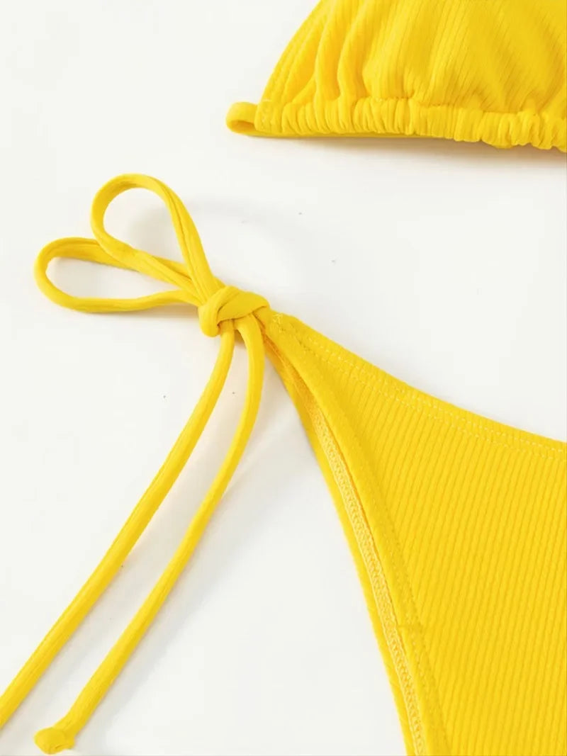 sexy yellow solid micro bikinis sets triangle cup thong swimsuit women bikinis swimsuits beachwear bathing suits swimwear bakini