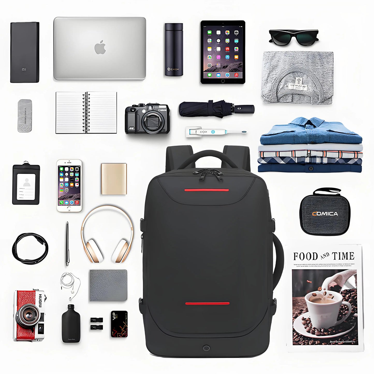 REDLOTUS Men's Large Capacity Travel Backpack Vacuum Compressed Expandable Business Computer Bag Airback USB TYPE-C backpack