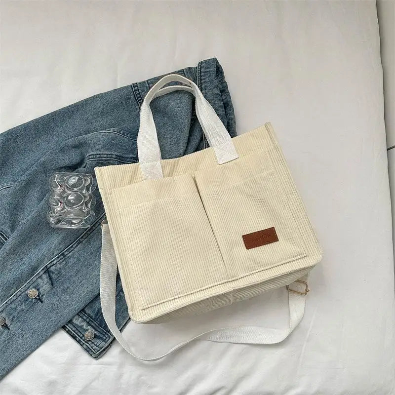 Women's Corduroy Tote Bag Large Capcity Handbags for Women Commuting Women's Bag Messenger Shoulder Bag Female Handbag