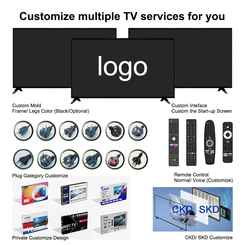 accept custom 4K android flat screen led tv smart 32 40 50 55 65 43 inch smart tv screens televisions smart tvs