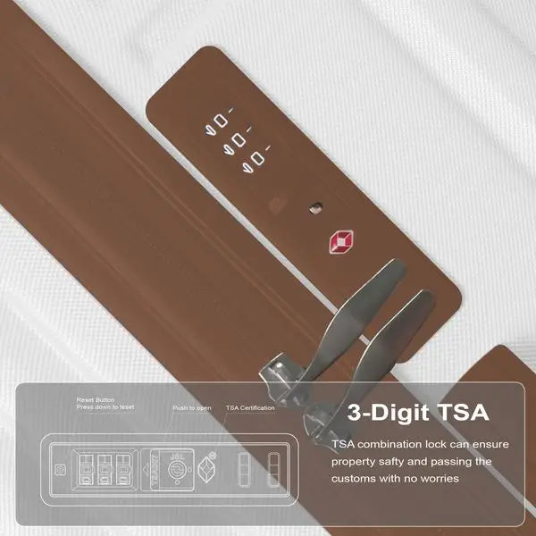 Brown 3-Piece ABS Luggage Set (20', 24', 28') with Spinner Wheels & TSA Lock