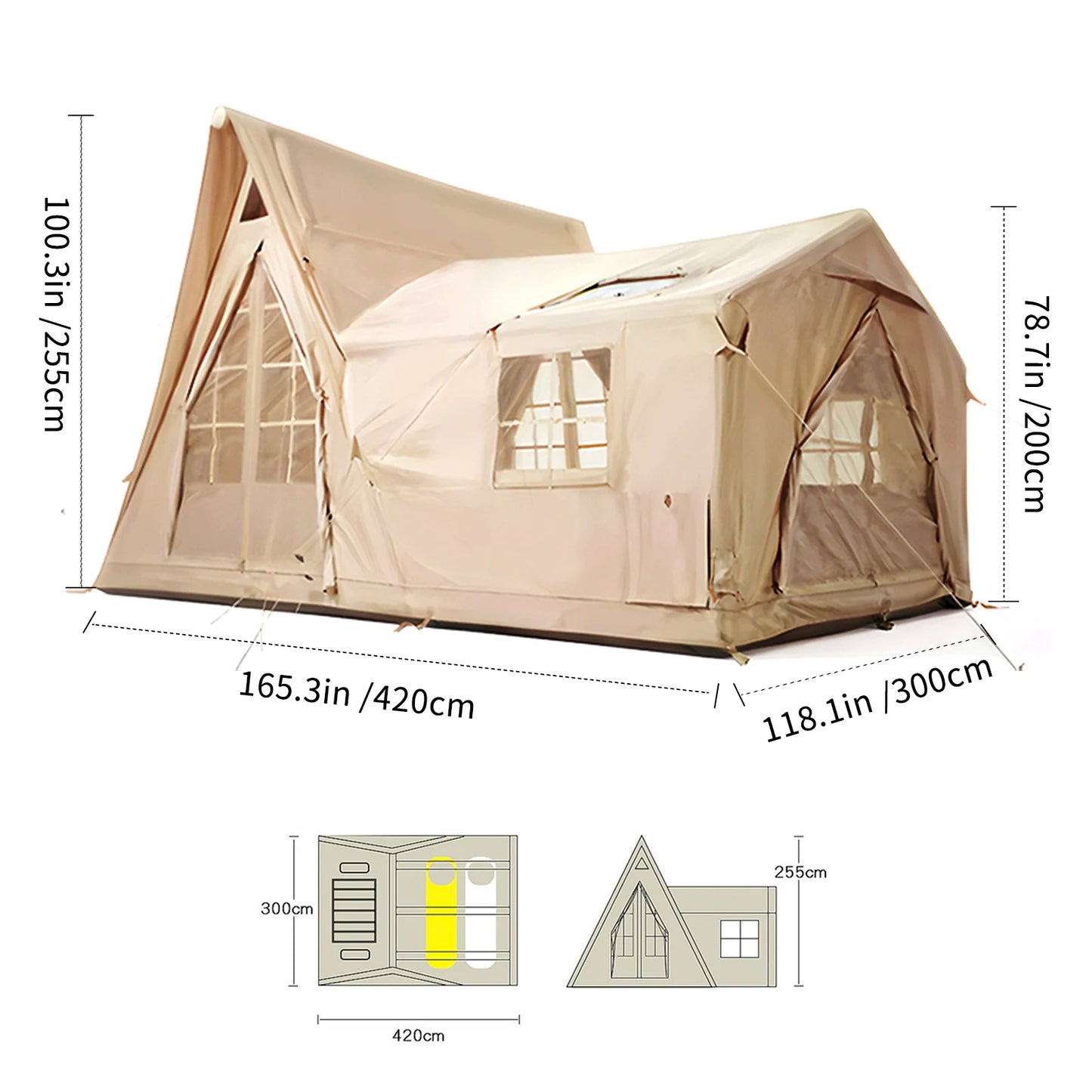 Large Inflatable Tent for 8-10 Person - 135 SQFT Inflatable Cabin Tents for Camping Instant Setup Blow up Tent 4 Season Waterpro