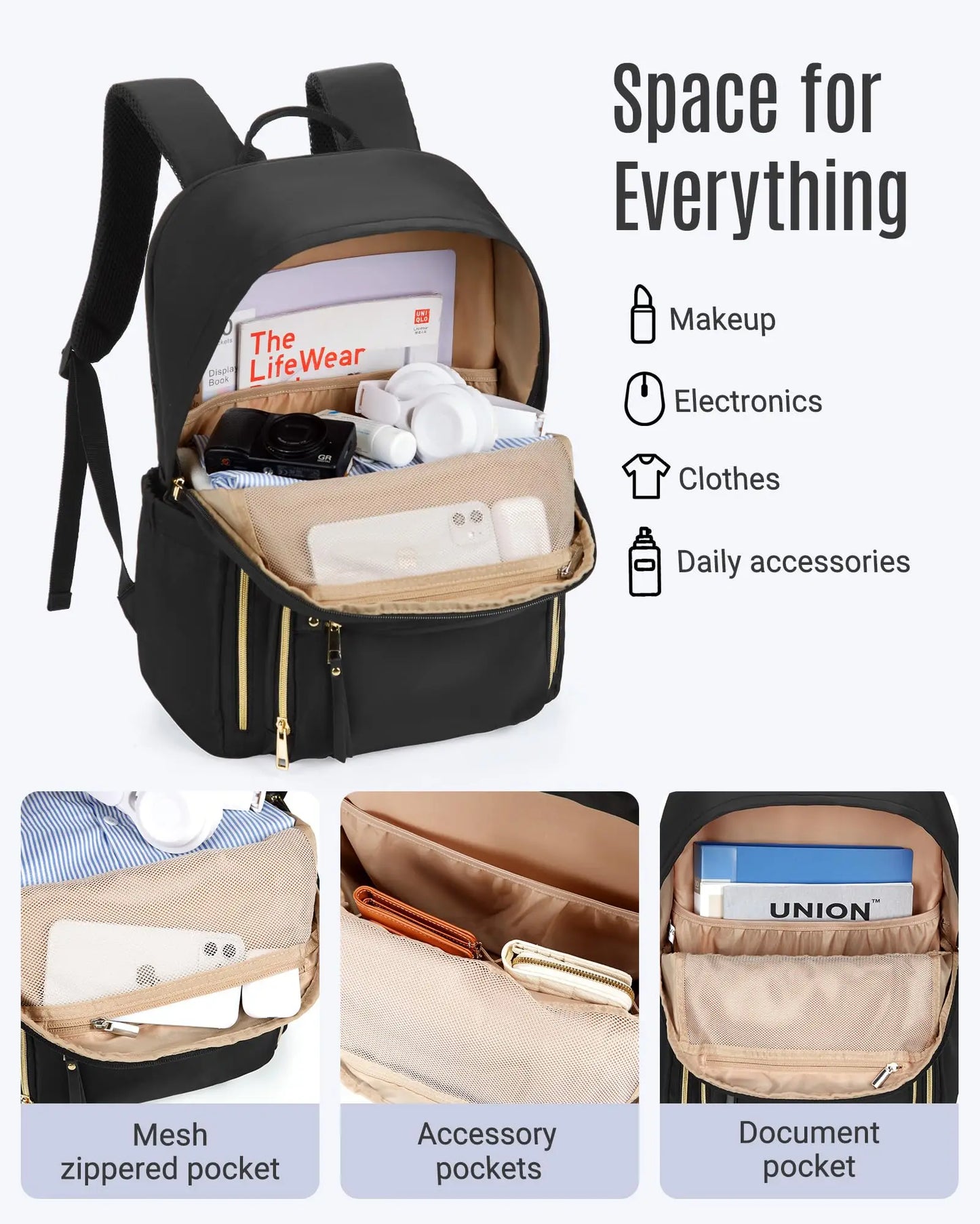 LIGHT FLIGHT Bags for Women Water-Resistant Laptop Backpack for 15.6 Inch Large Capacity Stylish Bookbag with USB Port