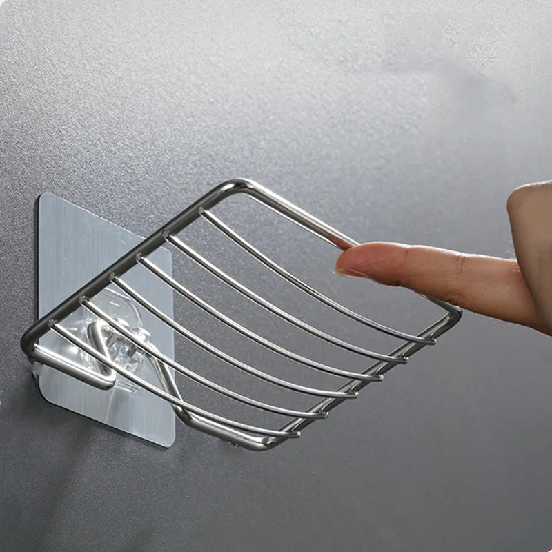 4/1pc Stainless Steel Soap Rack Punch-free Nail-free Bathroom Single Layer Drain Wall Hanging Sucker Soap Box Light Luxury Shelf