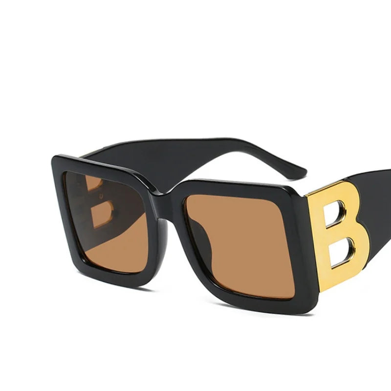 Women's Sunglasses Large Frame Square B Letter Trendy Vintage Fashionable Wear For Gatherings, Outdoor Driving UV400 Shades