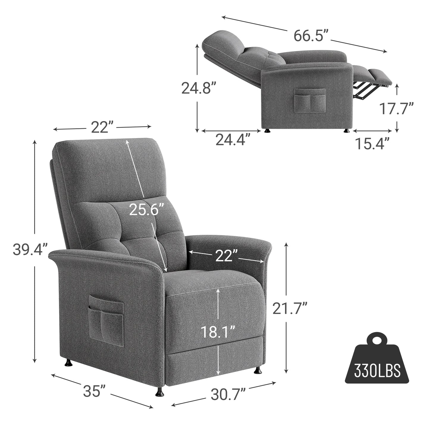 Power Recliner Chair with Heated and Massage, Adjustable Soft Fabric Reclining Chair for Adults, Theater Seating Single Sofa