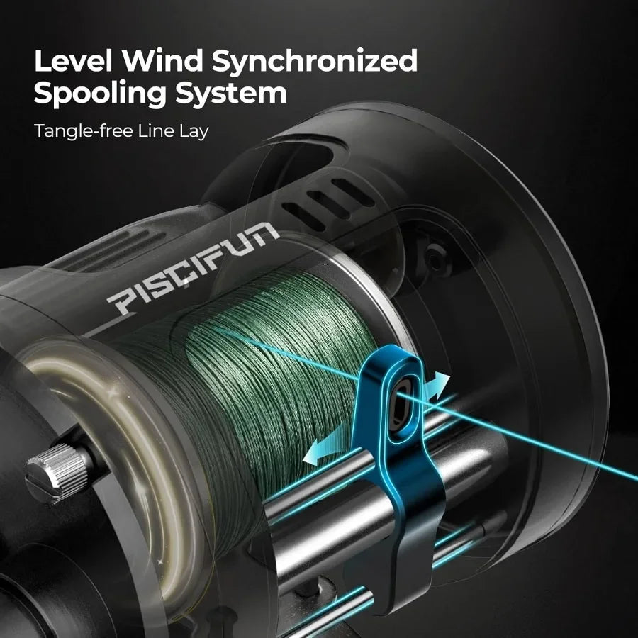 Chaos Pro Baitcasting Fishing Reel CNC Machined Aluminum Body Round Catfish Reel with 25LB Max Drag Waterproof Trolling Reel wi