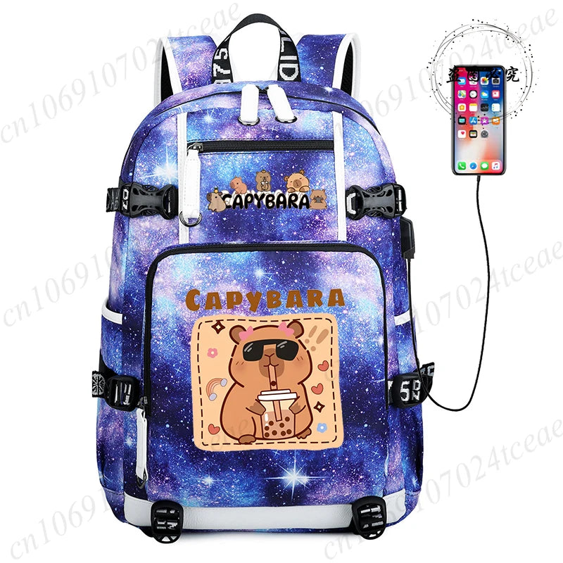 15.6 Inch Student Backpacks Japanese Large-capacity Backpack Girl Boys Simple Versatile Backpack Capibara Anime Usb School Bags