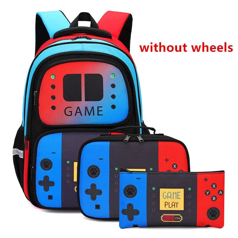 School Bag Kids Rolling Backpack for Boy Wheeled Backpack School Bag With Wheels Trolley Bookbag Carry on Luggage with Lunch Bag
