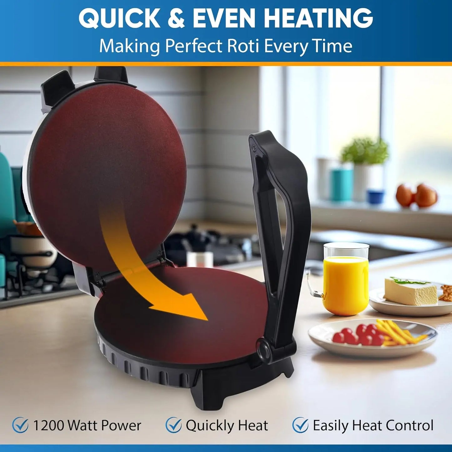 10inch Roti Maker by with FREE Roti Warmer - The automatic Stainless Steel Non-Stick Electric machine to make Indian style Chapa