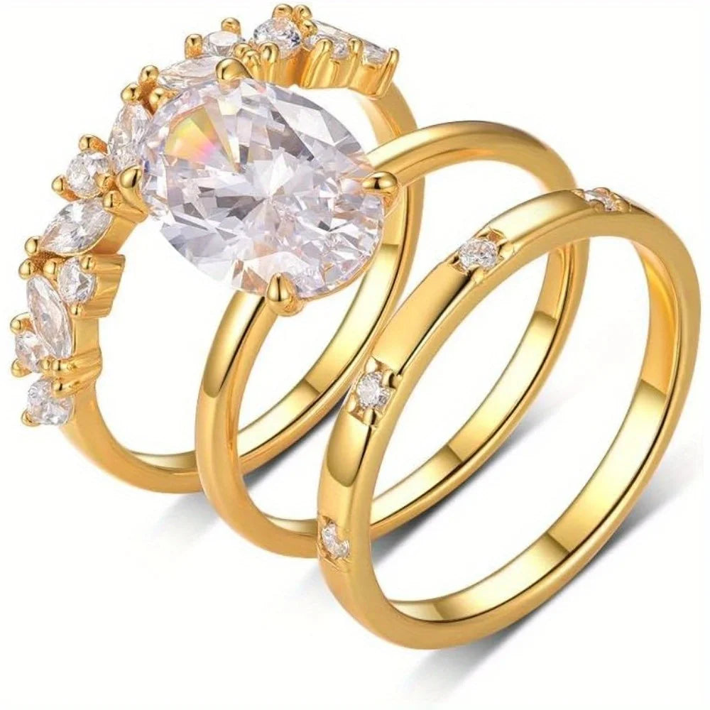 3pcs Oval Moissanite Bridal Set 8x12mm 4.5CT - Stackable Wedding Rings Fine Jewelry for Women, 925 Sterling Silvery Luxury Trio