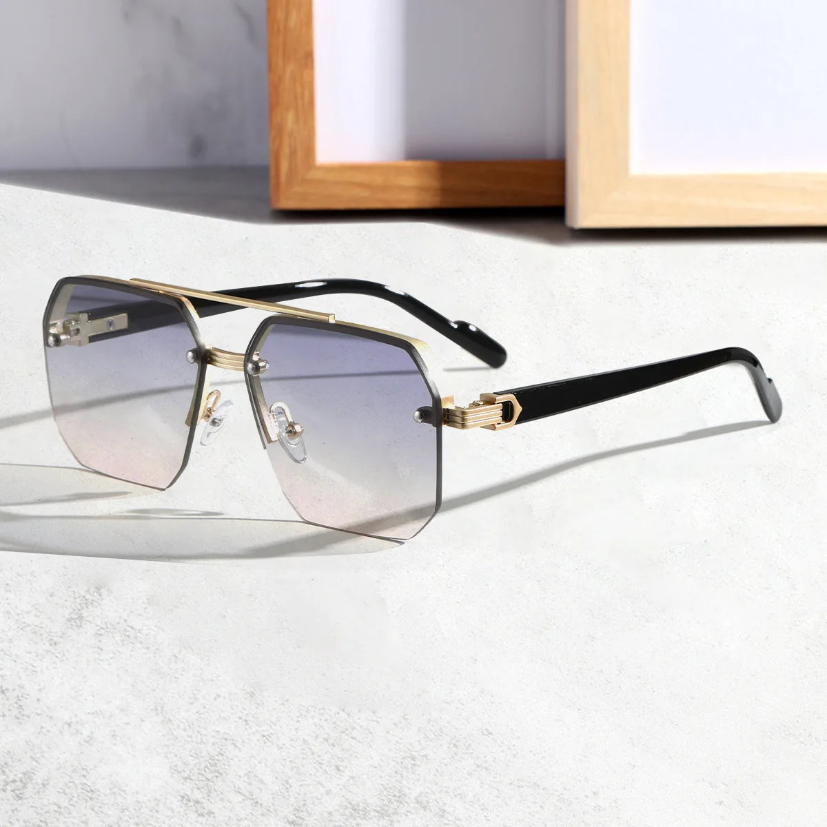 New Gradient Sunglasses for Men Fashion Metal Big Frame Sun Glasses Brand Design Luxury Lunette De Soleil Homme UV400 Eyewear