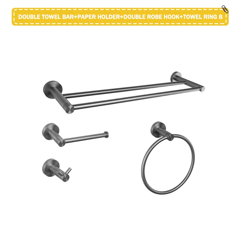 Grey Bathroom Hardware Set Accessories Kit Stainless Steel Round Wall Rack Hand Bar Toilet Roll Paper Holder Robe Towel Hook