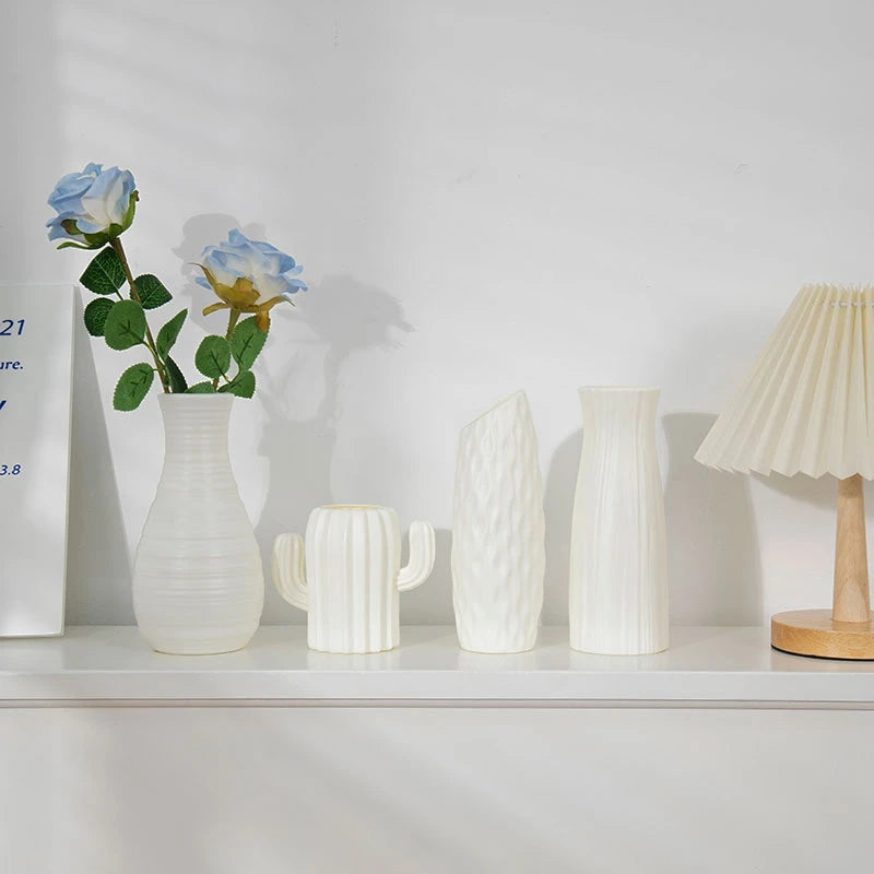 Modern Flower Vase Plastic Plants Pot White Imitation Ceramic Flower Vases Flower Arrangement Home Living Room Wedding Decor