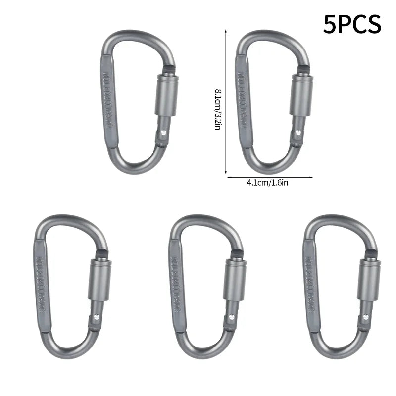1/5 Camping Backpack Keychain Tent Hook Survival Buckle Tactical Carabiner Aluminium Alloy Mountaineering Buckle Camping Tool